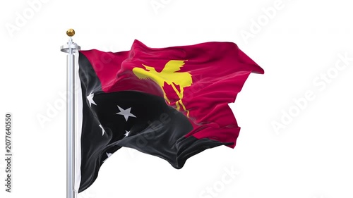 Papua New Guinea flag waving looping with transparent background, with alpha matte layer for transparency in the background.