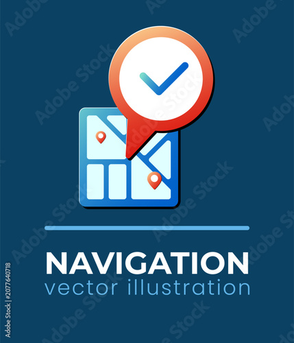 Mobile Navigation App Interface with Map and Checkmark.