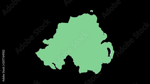 Northern Ireland green 3D map spin perfect 10 second loop black background