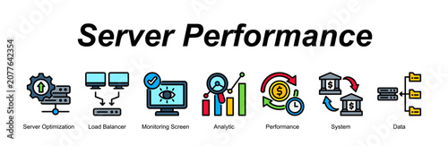 Server Performance banner web icon vector illustration concept with an icon of Server Optimization, Load Balancer, Monitoring Screen, Analytic, Performance, System, Data 