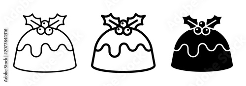 Christmas pudding icon set for holiday celebrations outline, solid and color styles, white background