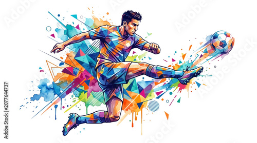 Man Kicking Soccer Ball in Motion.