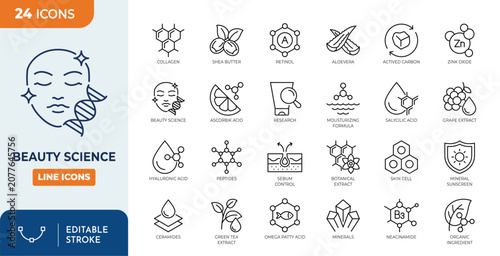 Quadro su tela Beauty Science line editable icon set