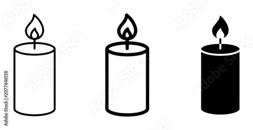 Schilderij op canvas 3 Candle Icons, Outline and Solid Styles, for Celebration and Remembrance