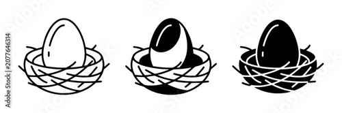 3 Nest Egg Icons Outline Solid Silhouette, for Finance and Investment Concepts