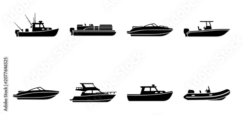 8 Boat Silhouettes, Silhouette, for Marine Transportation and Watercraft Concepts