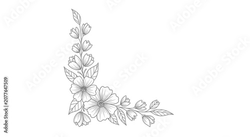 Elegant Floral Corner Design - Hand-Drawn Botanical Illustration