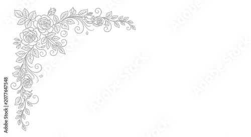 Elegant Rose Floral Corner Design - Vintage Botanical Illustration