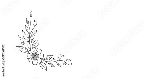 Elegant Floral Corner Design, Hand-Drawn Botanical Illustration