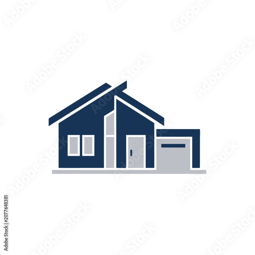 Schilderij op canvas Contemporary architectural dwelling with pitched rooflines and attached garage r