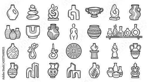 Abstract Ceramic Art Collection: Vases, Sculptures, Pottery - Hand Drawn Sketch