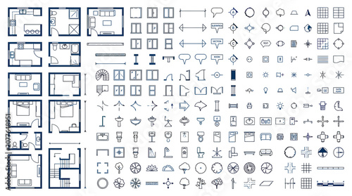 Architectural Symbols and Floor Plans Collection - Blueprint Design Elements