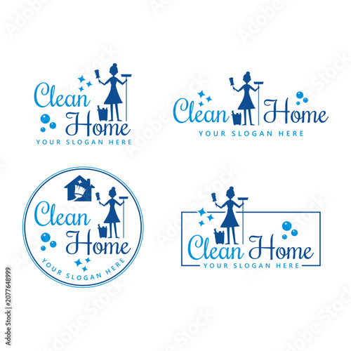 Obraz na plátně Collection of cleaning company logo design templates