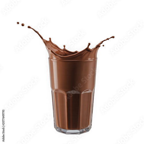Chocolate milk splash in glass isolated on transparent background