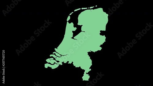 Netherlands green 3D map spin perfect 10 second loop black background