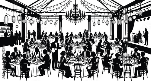 Tableau sur toile Elegant Wedding Banquet Hall Silhouette Illustration