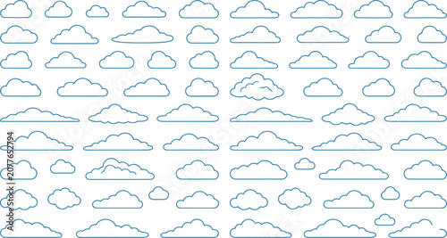 Foto Set of Minimalist Blue Outline Cloud Icons