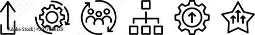 Photos Business growth progression icon set featuring upload arrow configuration gear t