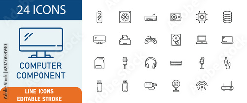 Photos Computer hardware line editable icon set