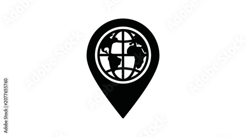 Map location pin containing a world globe icon.