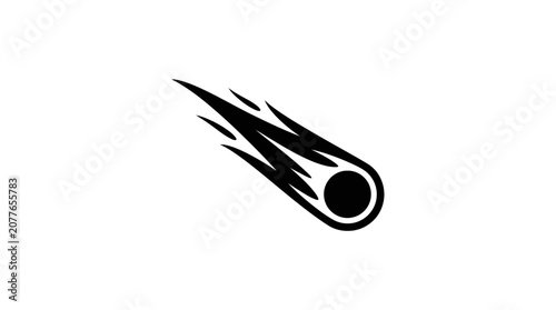 Meteorite falling through space with fire tail silhouette