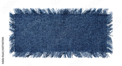 Canvas Print Frayed rectangle dark blue denim jeans fabric patch