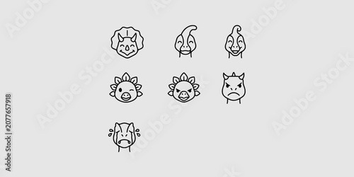Fotografie Icon set collection of adorable cartoon dinosaur heads expressing different emot