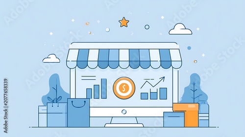 E-commerce digital business growth and online shopping analytics illustration