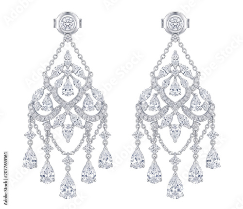 Obraz na plátně Luxury diamond filigree chandelier dangle earrings jewelry pair