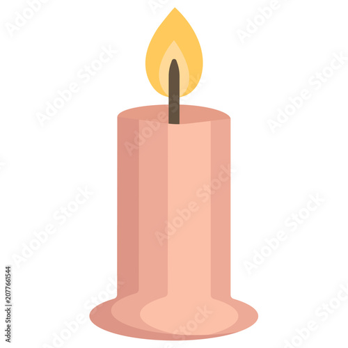 Minimalist burning candle in flat style. Good for holiday designs, spiritual themes, celebrations, greeting cards and decorative compositions