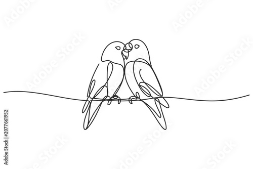 Tableau sur toile Minimalist one line art of two lovebirds perched on a wire with lovebirds minima