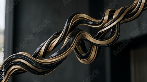 Elegant Swirls Of Black And Gold Flowing In A Twisted Abstract Formation Creating A Dynamic Visual Experience