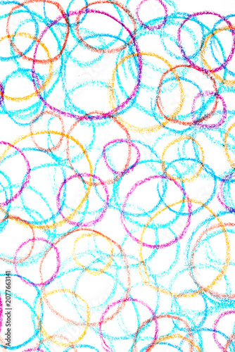 Colour crayon pencil hand drawn circle lines on white background
