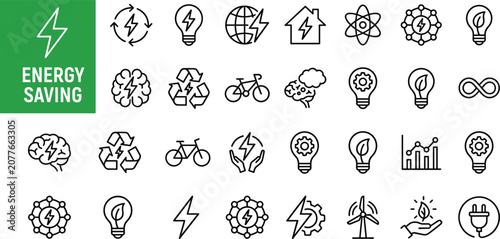 Quadro su tela Energy saving line icon collection representing sustainable power efficiency eco