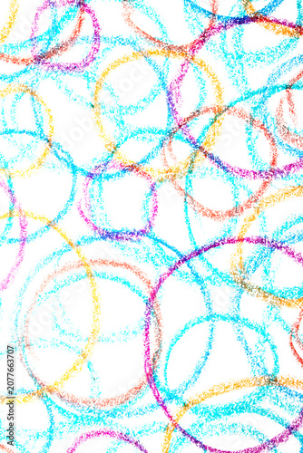 Colour crayon pencil hand drawn circle lines on white background