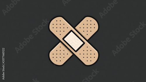 Adhesive bandage cross icon isolated on dark background