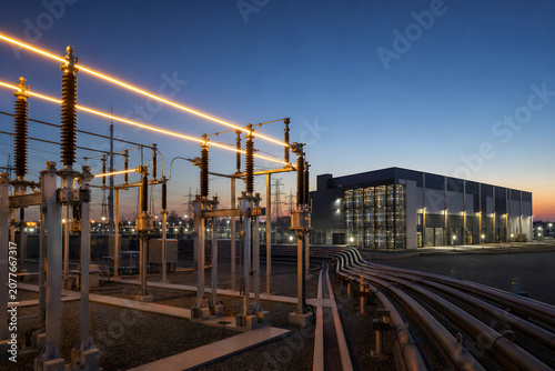 Twilight power substation connected to modern data center