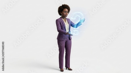 African female executive holding glowing orb in modern office environment