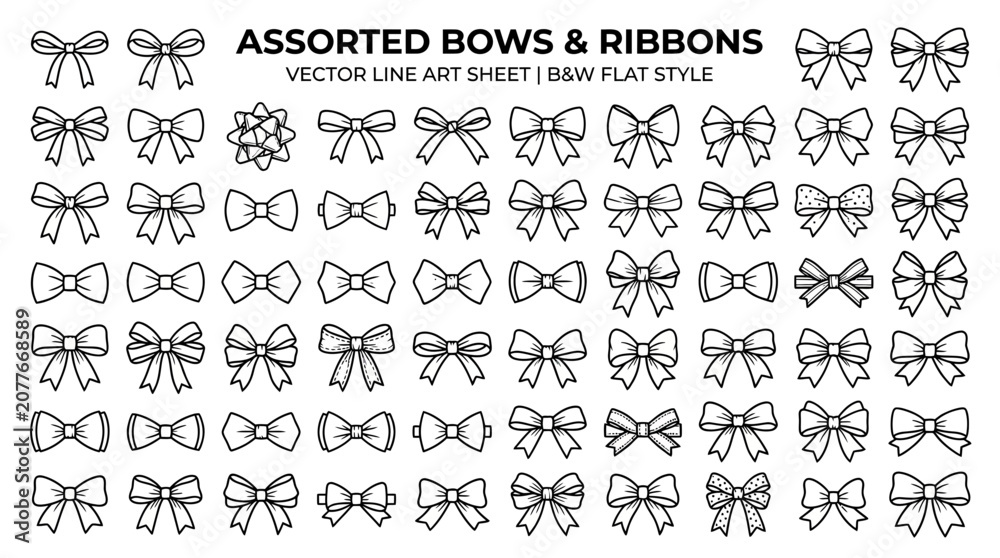 Fototapeta premium Assorted Bows and Ribbons - Vector Line Art Collection