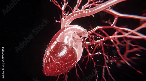 An artistic, scientific-themed textured background featuring red blood cells and a human heart glowing in a dark space, set against fractal patterns of blue light energy.
