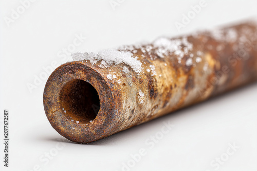 Rusted Metal Pipe with Snow Detail