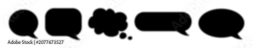Set of vector speech and thought bubbles in halftone dot style.