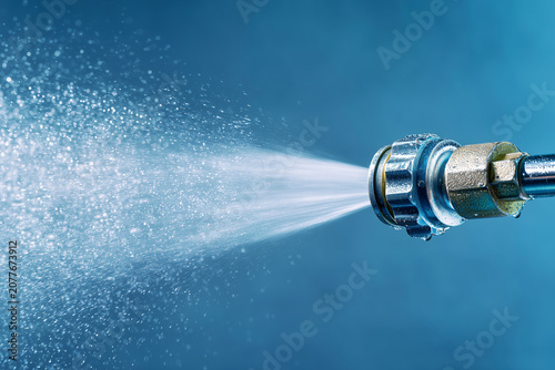 Water spray from pressure washer on blue background