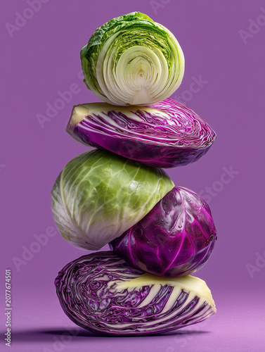 Stacked vegetables with fennel and red cabbage