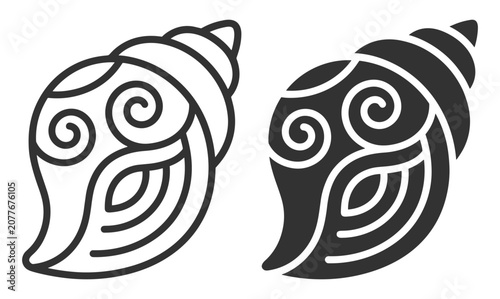 Sticker decorative sea shell icon set with line art and solid style vector illustration