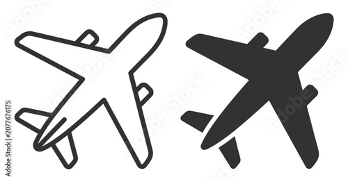 silhouettes of passenger airplane aircraft icons isolated on transparent background