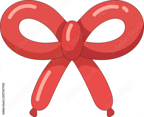 Three-dimensional red bow twisted from a modeling balloon vector illustration EPS