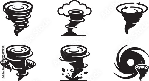 Photography Six different tornado and waterspout illustrations in black and white Vector