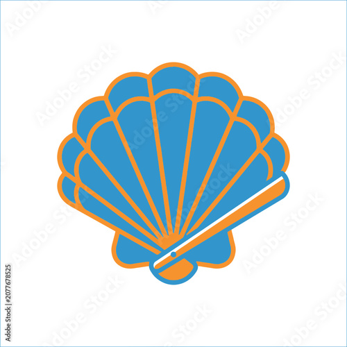 Stylized Blue Seashell with Orange Accents and a Fan Detail