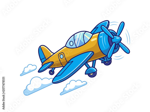 Foto Cute Cartoon Airplane Vector Illustration Flying in Clouds